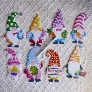 NEW 8 Piece Easter Garden Gnome Signs with Stakes
